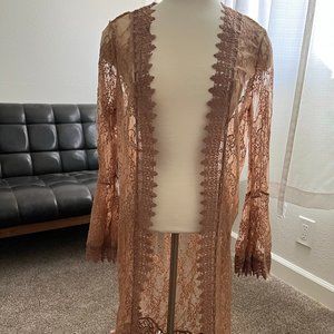 Polly & Esther -L - TAN LACE Beach Cover - NWOT